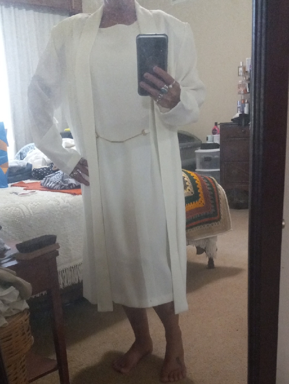 Positive Influence Made In USA Elegant White Women's Dress with Duster SZ16